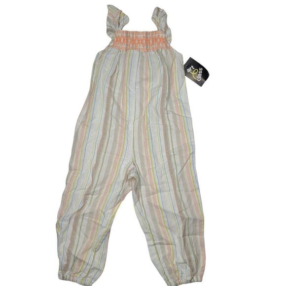 Toddler Girls Striped Smocked Tank Jumpsuit art class White 3T NEW - Picture 1 of 3